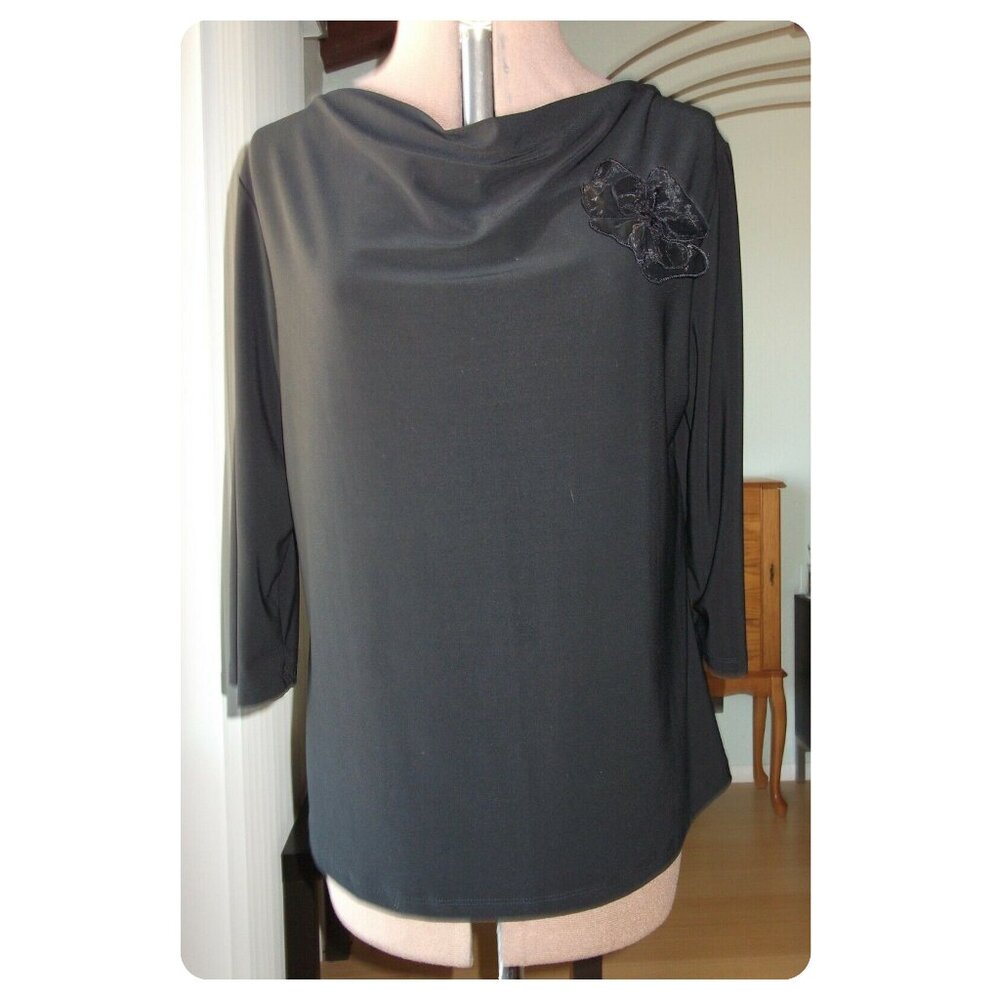 Brittany Black Plus Size 1X Raglan Blouse Shirt 3/4 Sleeve Top Floral Boho EUC